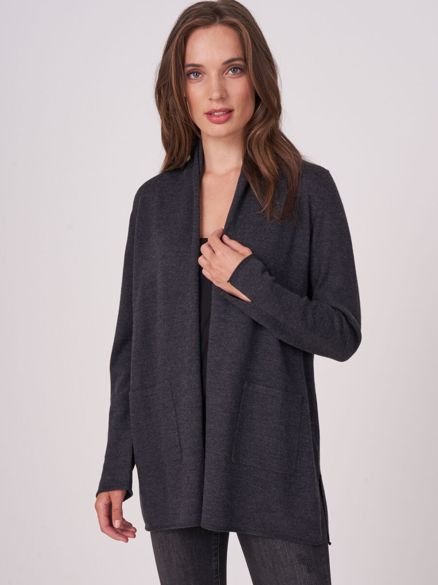 Fine knit merino wool shawl collar cardigan image number 0