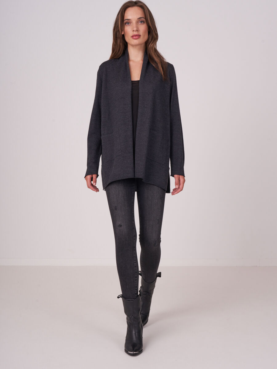 Fine knit merino wool shawl collar cardigan image number 3