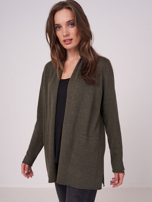 Fine knit merino wool shawl collar cardigan