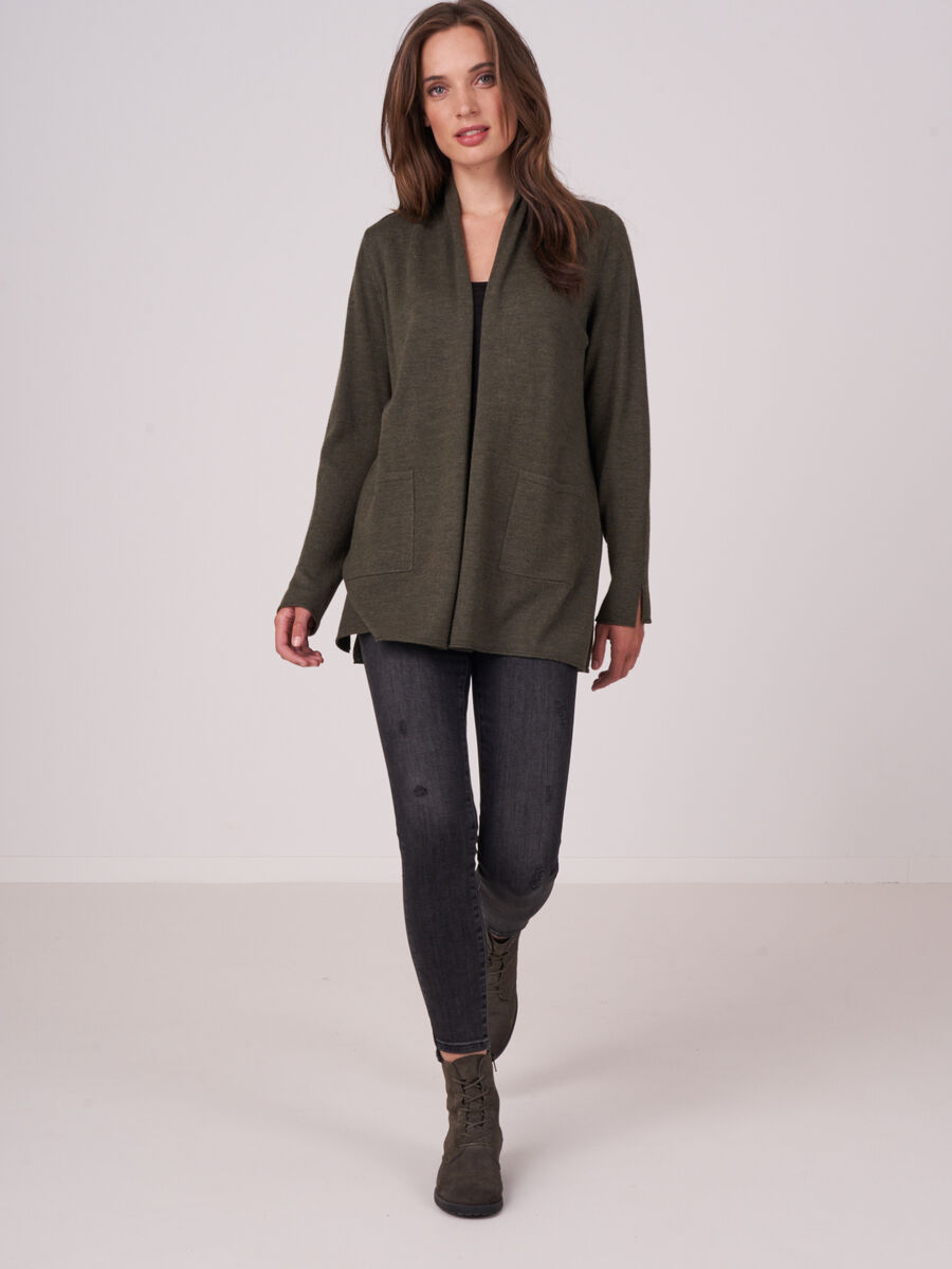 Fine knit merino wool shawl collar cardigan image number 3