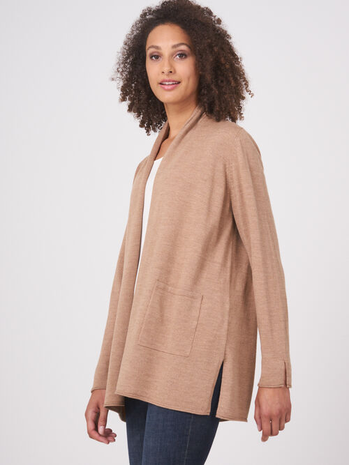 Fine knit merino wool shawl collar cardigan