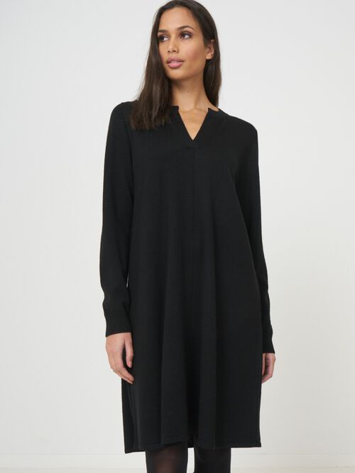 Merino wool knitted dress with split round neck