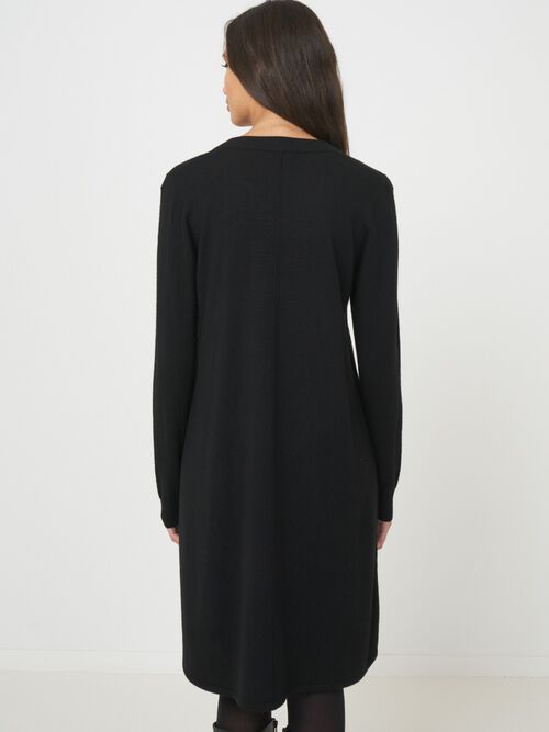 Merino wool knitted dress with split round neck
