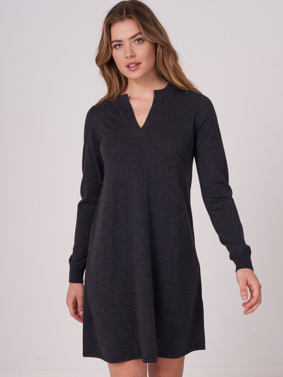 Merino wool knitted dress with split round neck image number 0