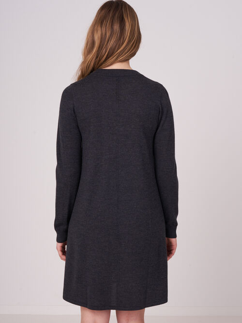 Merino wool knitted dress with split round neck