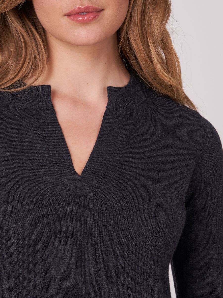 Merino wool knitted dress with split round neck image number 2