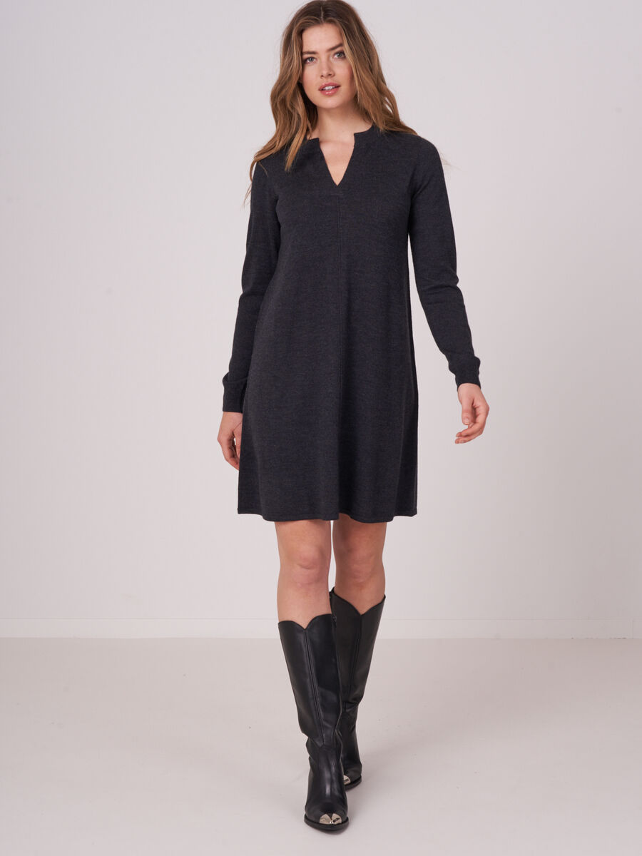 Merino wool knitted dress with split round neck image number 3