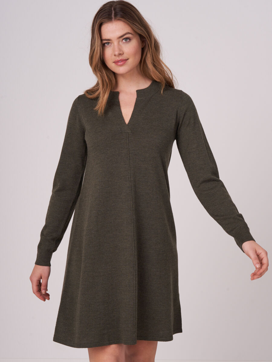 Merino wool knitted dress with split round neck image number 0