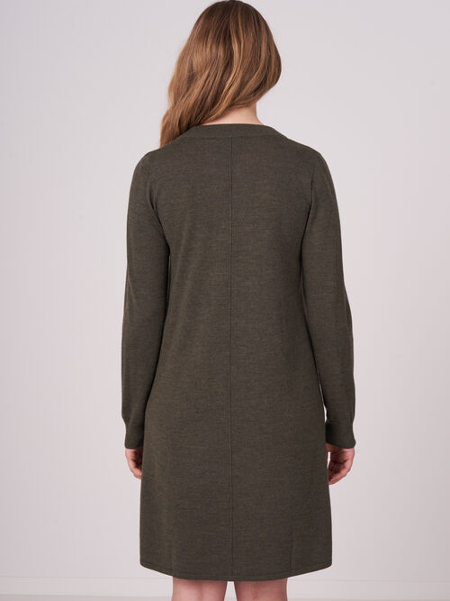Merino wool knitted dress with split round neck