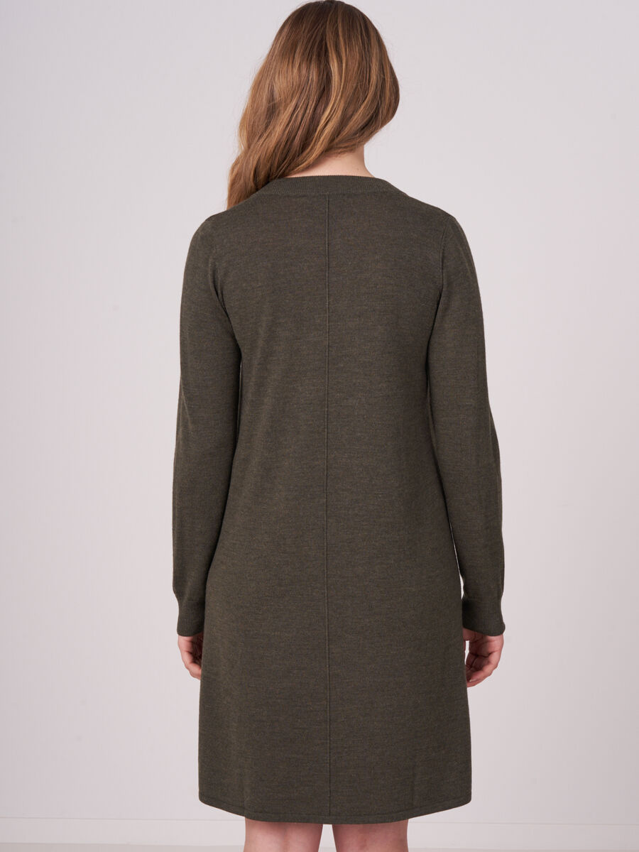 Merino wool knitted dress with split round neck image number 1