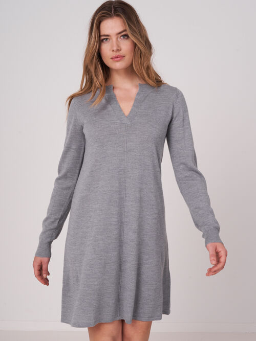 Merino wool knitted dress with split round neck