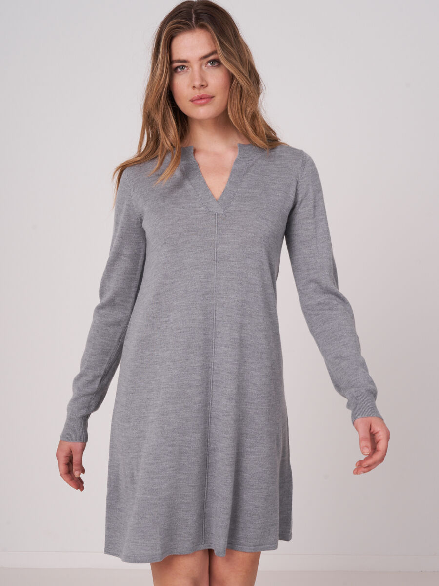 Merino wool knitted dress with split round neck image number 0