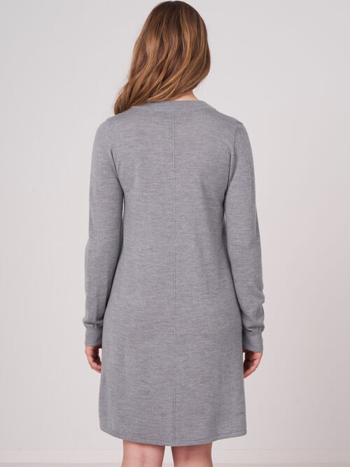 Merino wool knitted dress with split round neck