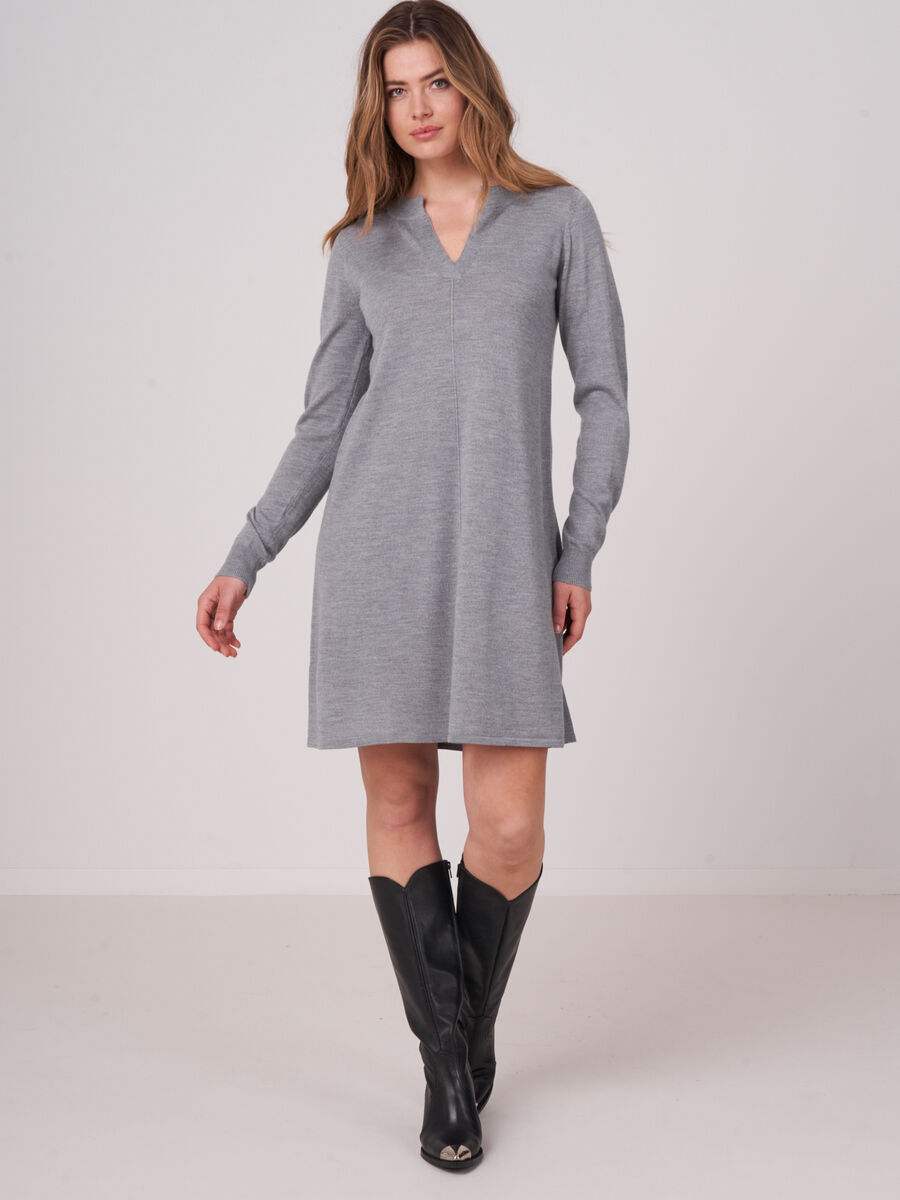 Merino wool knitted dress with split round neck image number 3