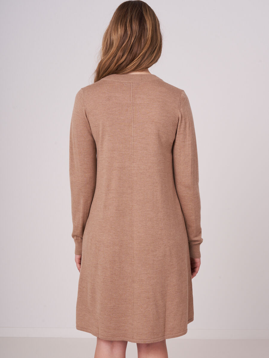 Merino wool knitted dress with split round neck image number 1
