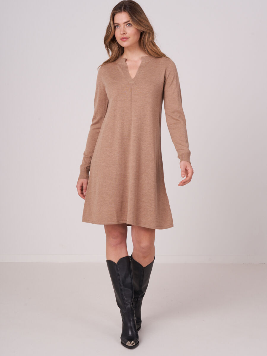 Merino wool knitted dress with split round neck image number 3