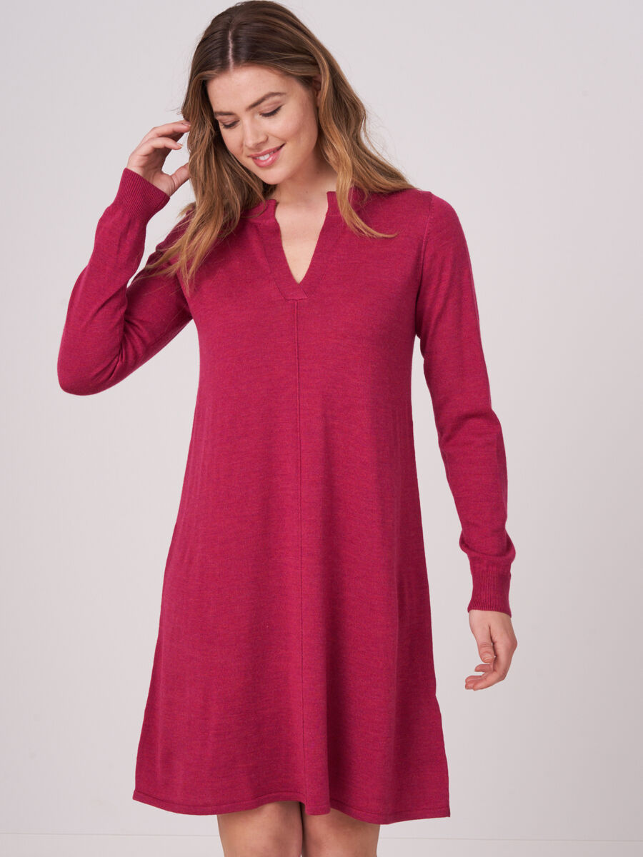 Merino wool knitted dress with split round neck image number 0