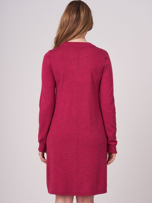 Merino wool knitted dress with split round neck