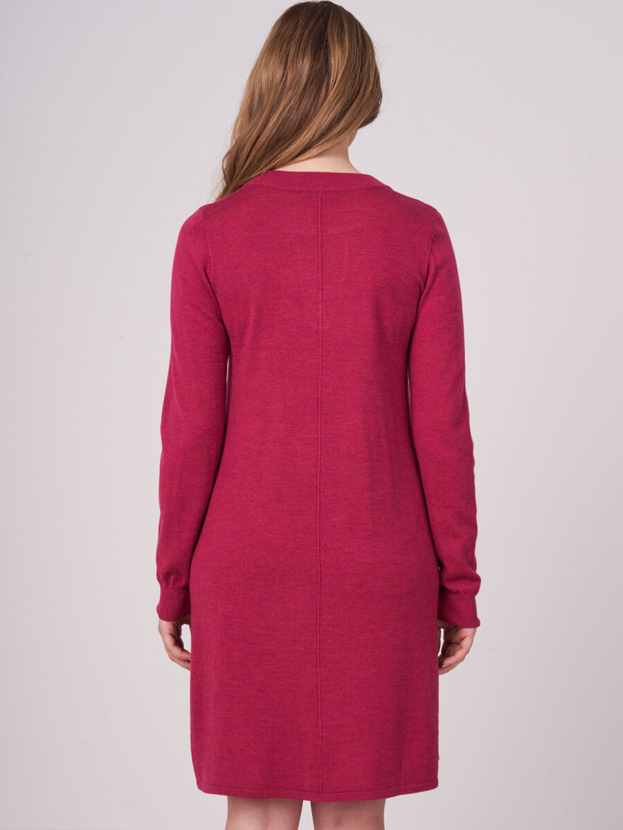 Merino wool knitted dress with split round neck image number 1
