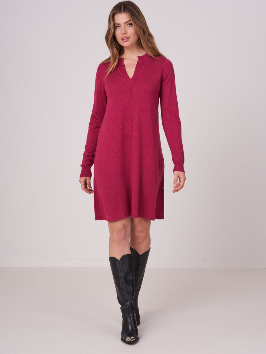 Merino wool knitted dress with split round neck image number 3