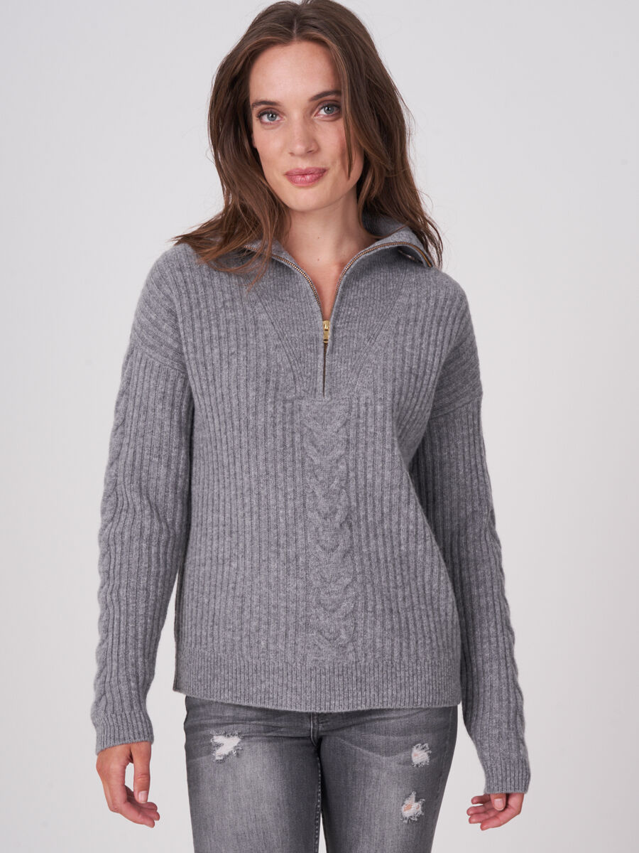 Italian wool half zip rib knit sweater