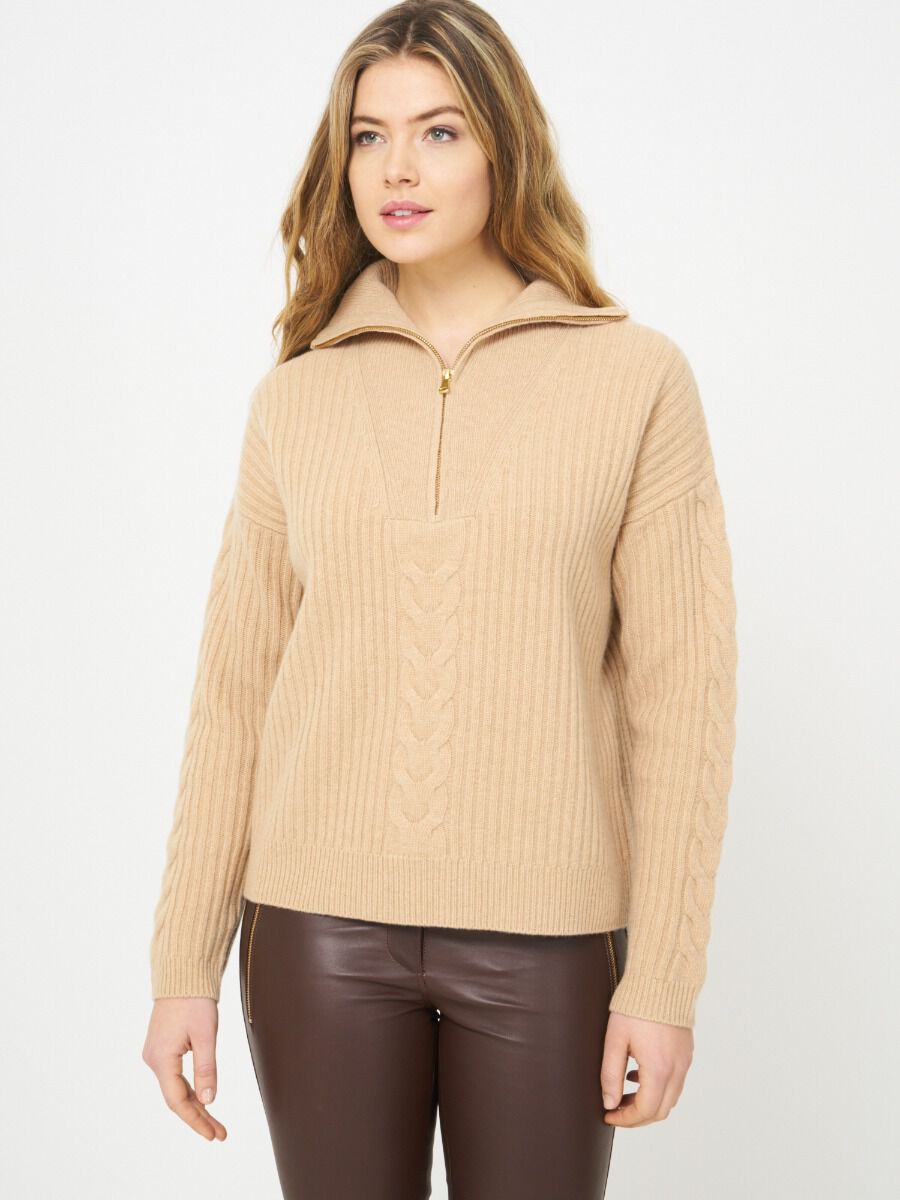 Italian wool half zip rib knit sweater