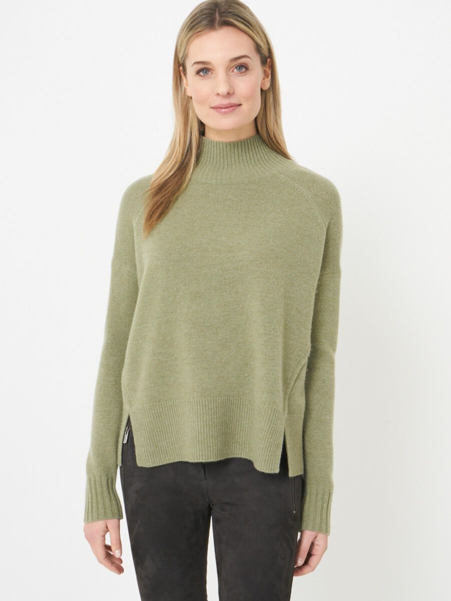 Pullover with stand collar and front slits image number 0