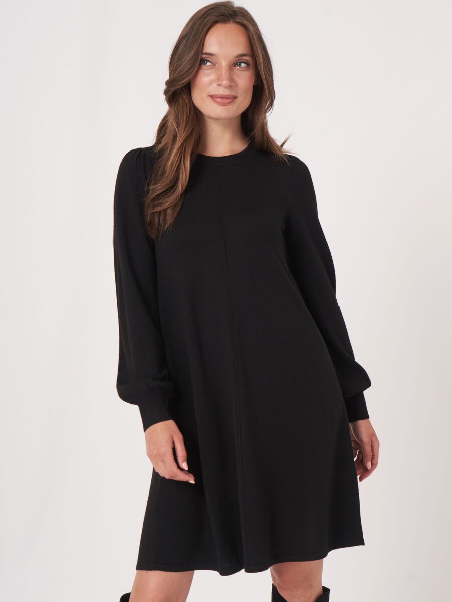 Women's A-line merino wool dress with puff sleeves | REPEAT cashmere
