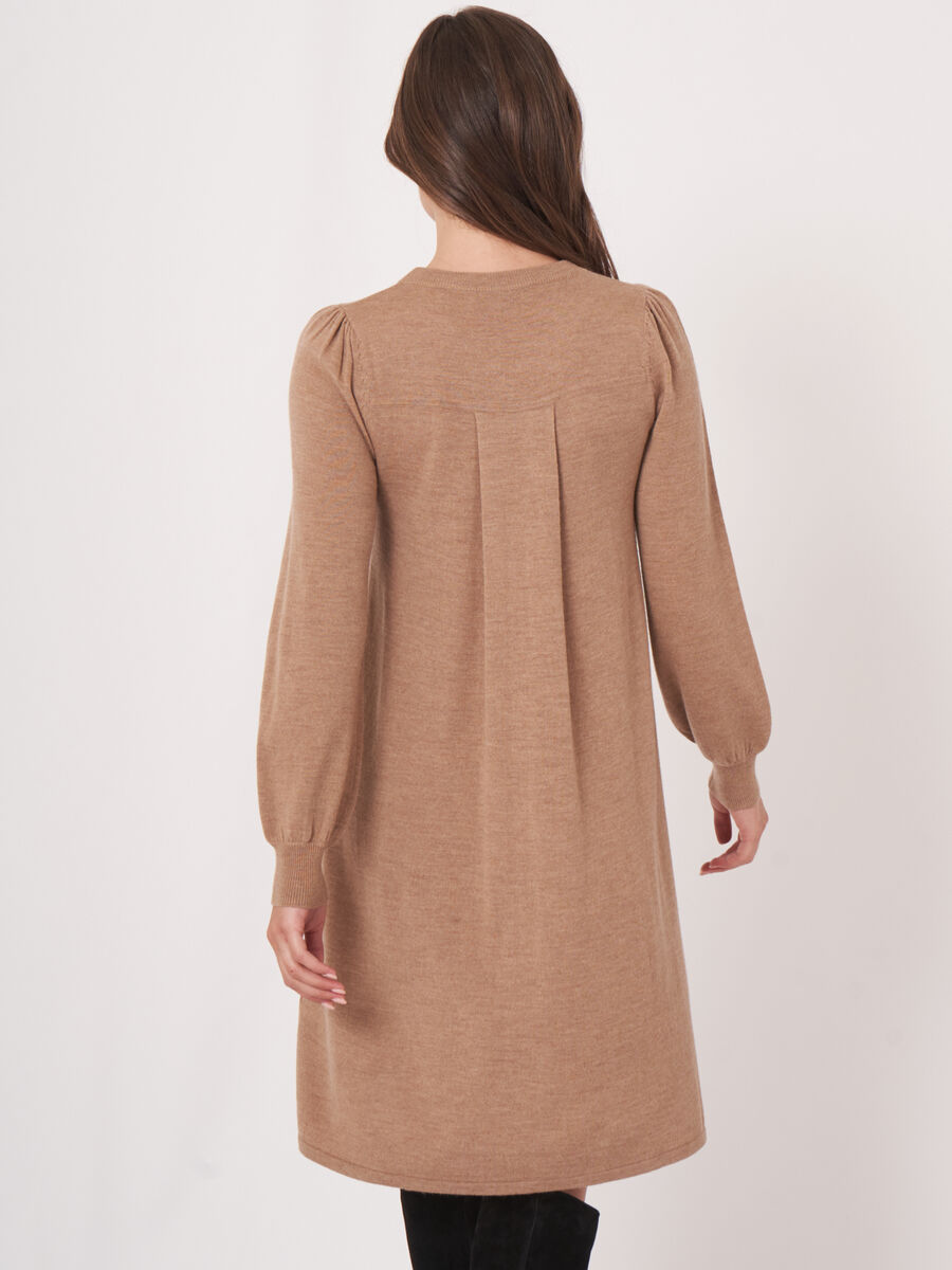 A-line merino wool dress with puff sleeves image number 1