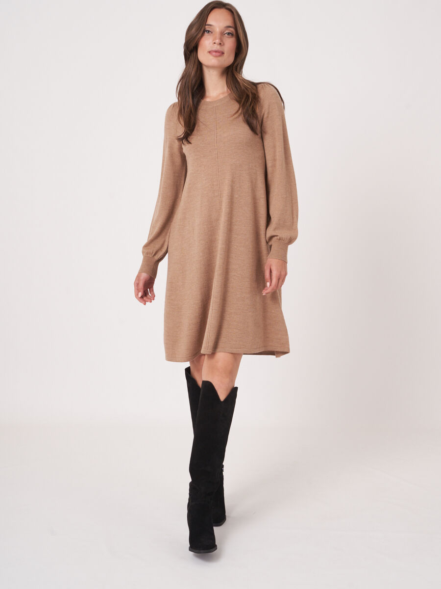 A-line merino wool dress with puff sleeves image number 5