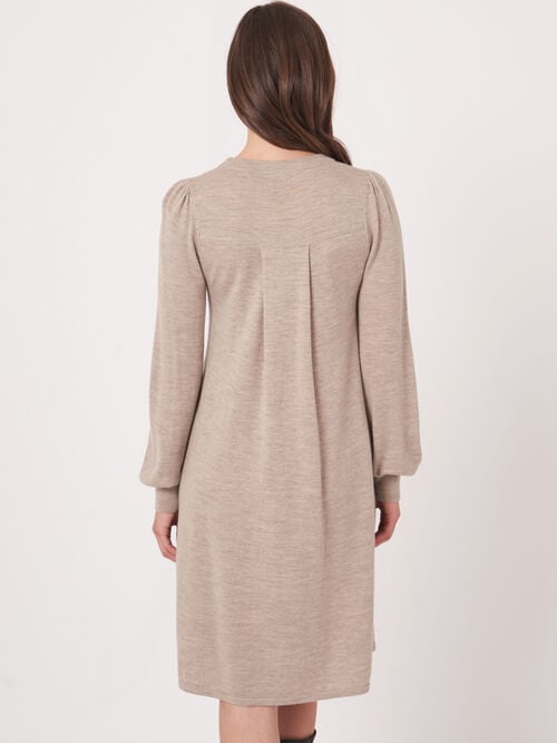 A-line merino wool dress with puff sleeves