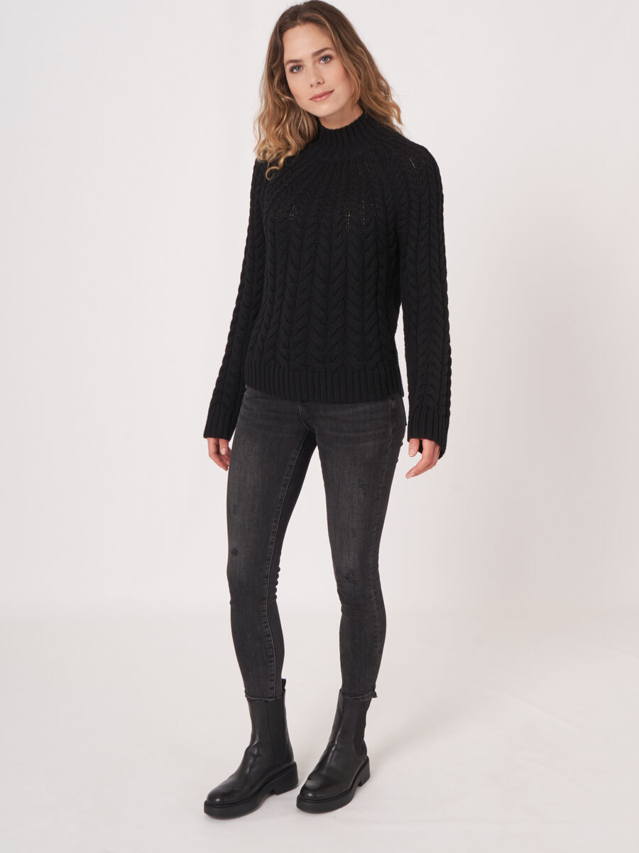 Chunky cable knit merino wool sweater