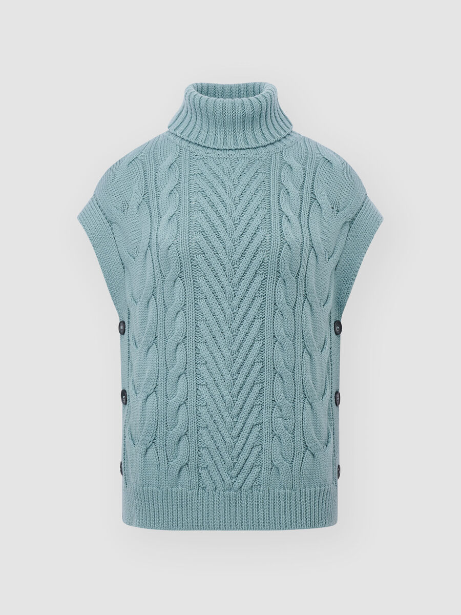 Chunky cable knit sleeveless poncho image number 0