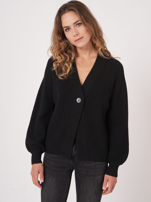 Grof ribgebreid vest met V-hals