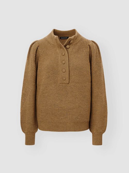 Chunky rib knit sweater with puff sleeves