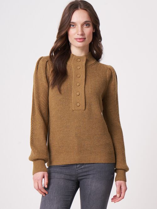 Chunky rib knit sweater with puff sleeves