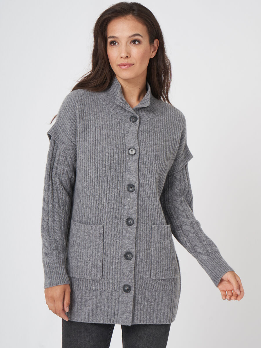 Lambswool cardigan with stand-up collar image number 0