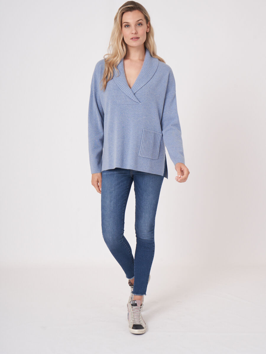 Lambswool sweater with shawl collar image number 4