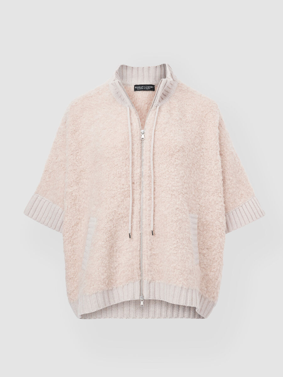 Chunky knit sleeveless poncho with zip closure image number 1