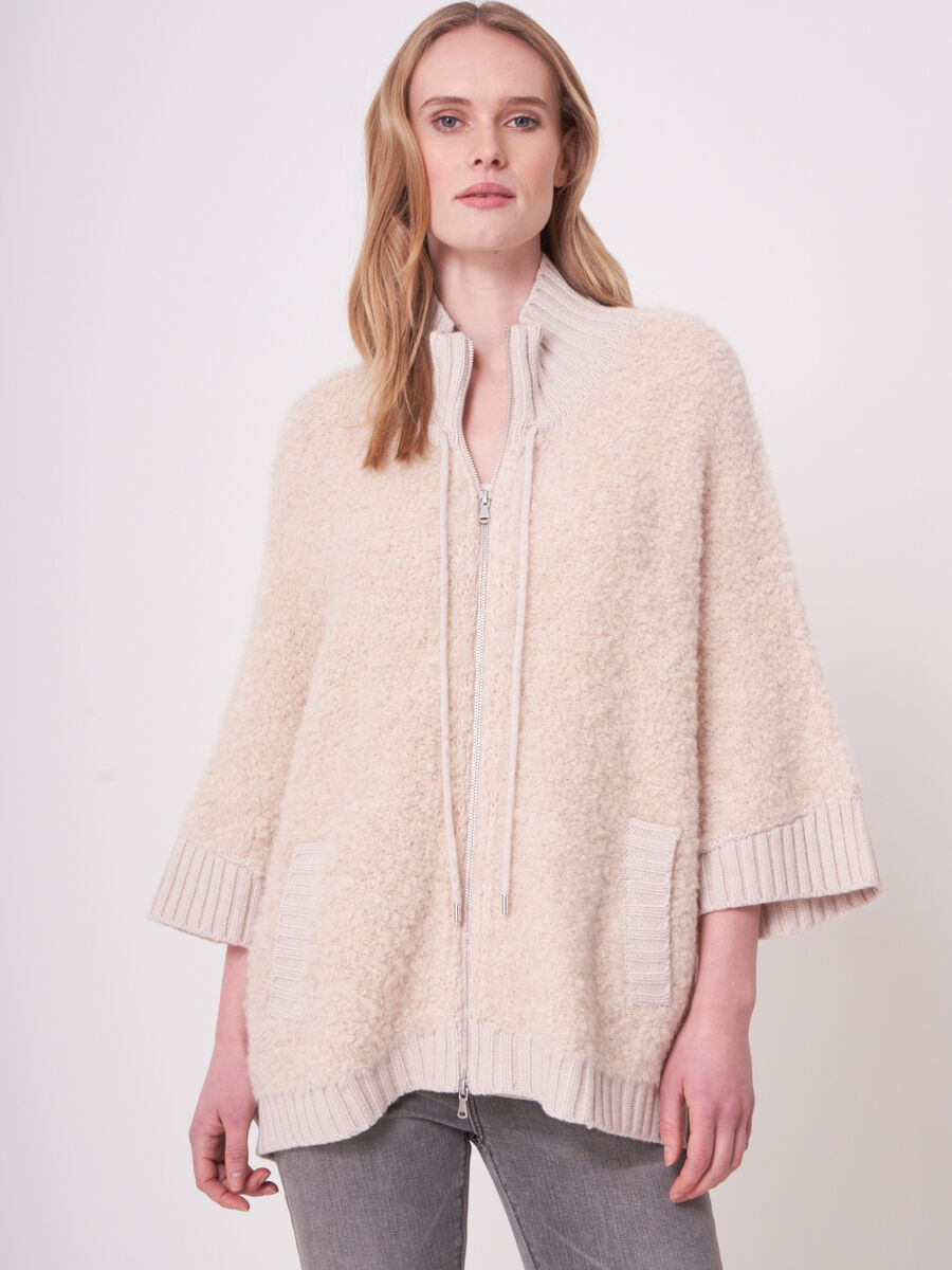 Chunky knit sleeveless poncho with zip closure image number 2