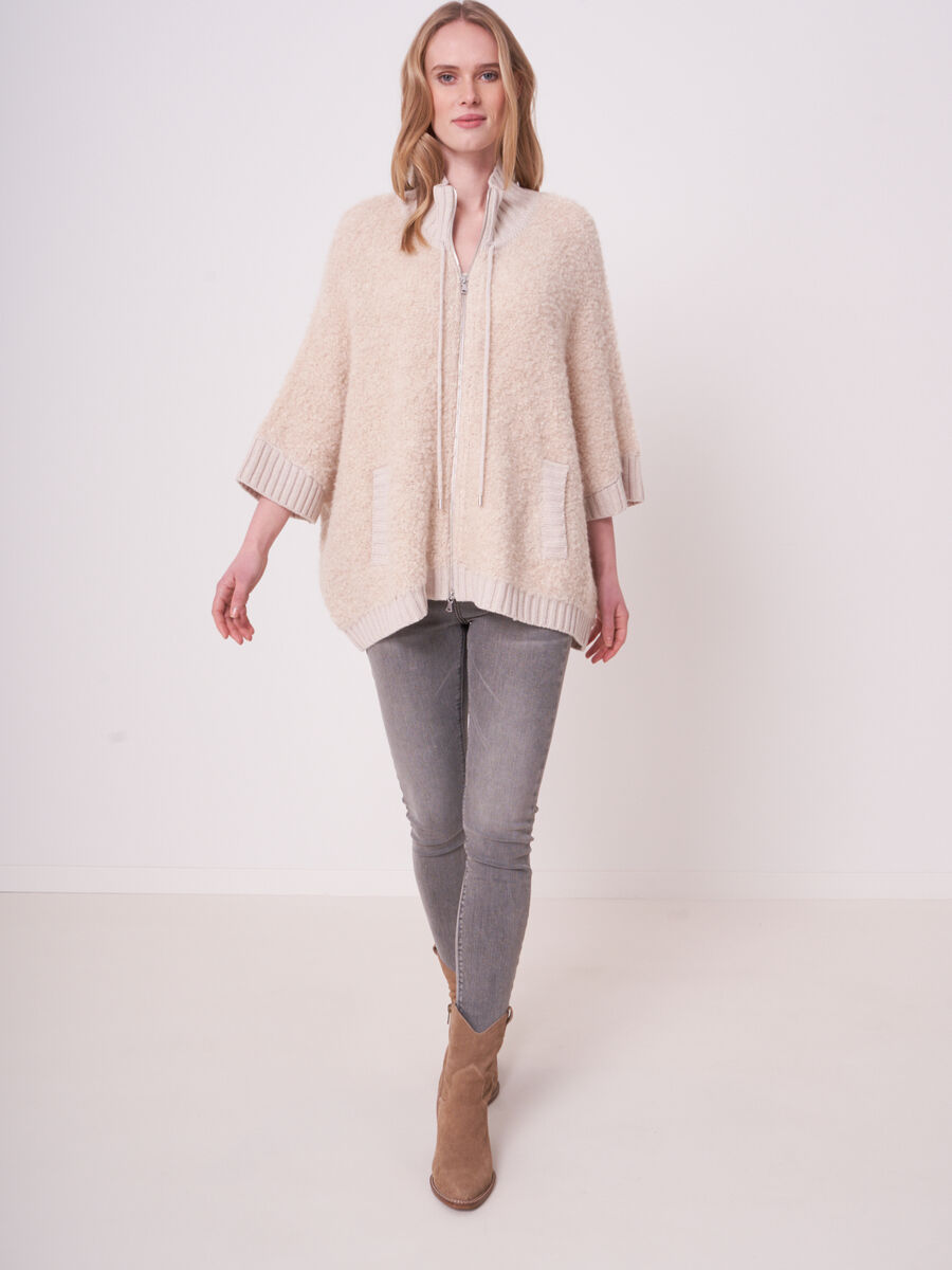 Chunky knit sleeveless poncho with zip closure image number 5