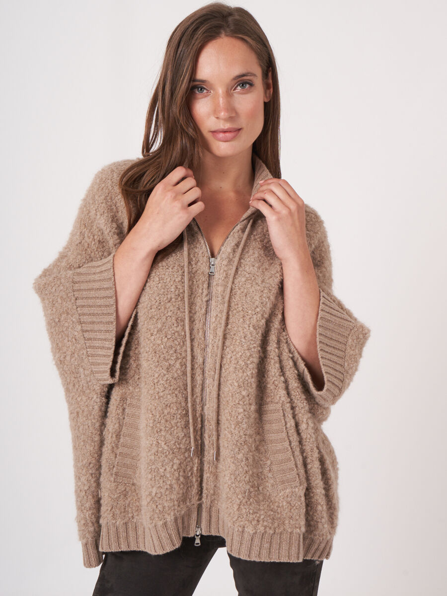 Chunky knit sleeveless poncho with zip closure image number 0