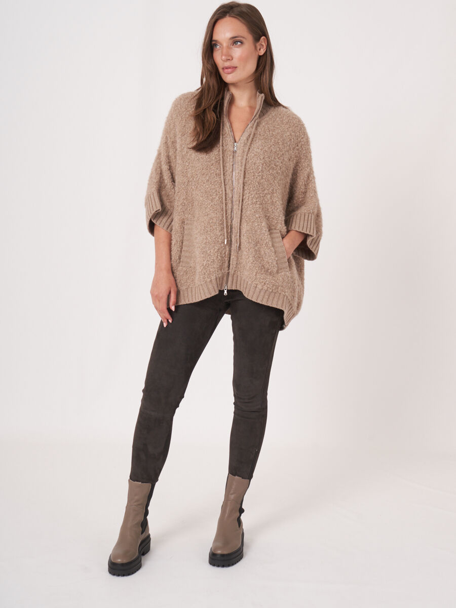 Chunky knit sleeveless poncho with zip closure image number 10