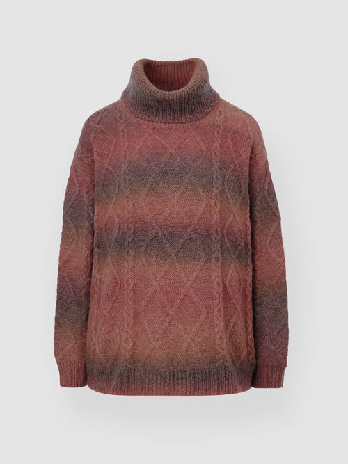Chunky cable knit space dyed turtleneck sweater
