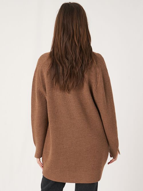 Chunky merino wool rib knit cardigan with pockets