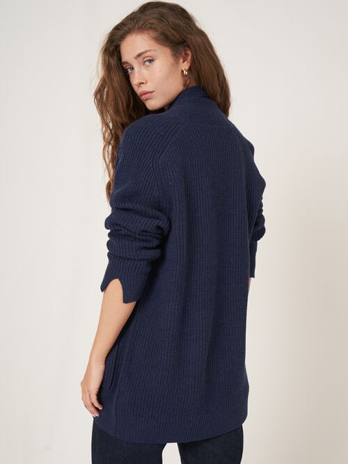 Chunky merino wool rib knit cardigan with pockets