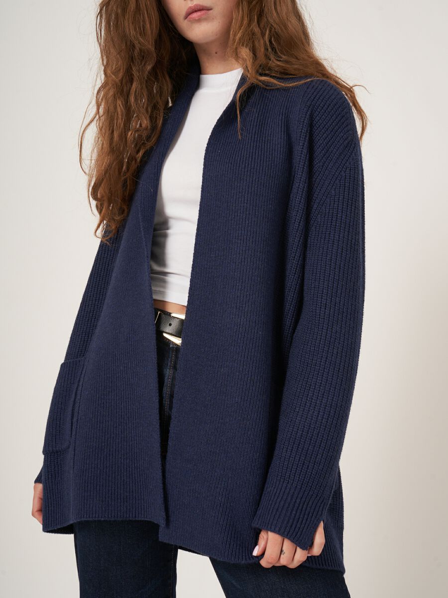 Chunky merino wool rib knit cardigan with pockets image number 2