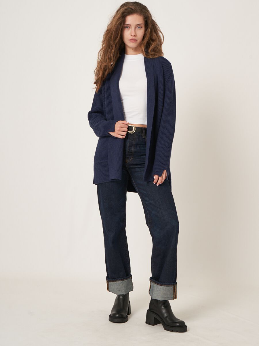Chunky merino wool rib knit cardigan with pockets image number 5