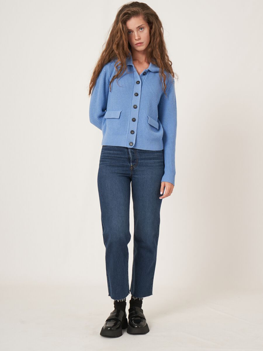 Cardigan côtelé en laine mérinos avec col polo image number 20