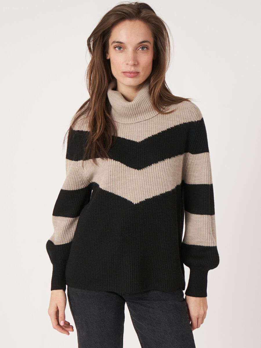 Intarsia knit chevron turtleneck sweater image number 0